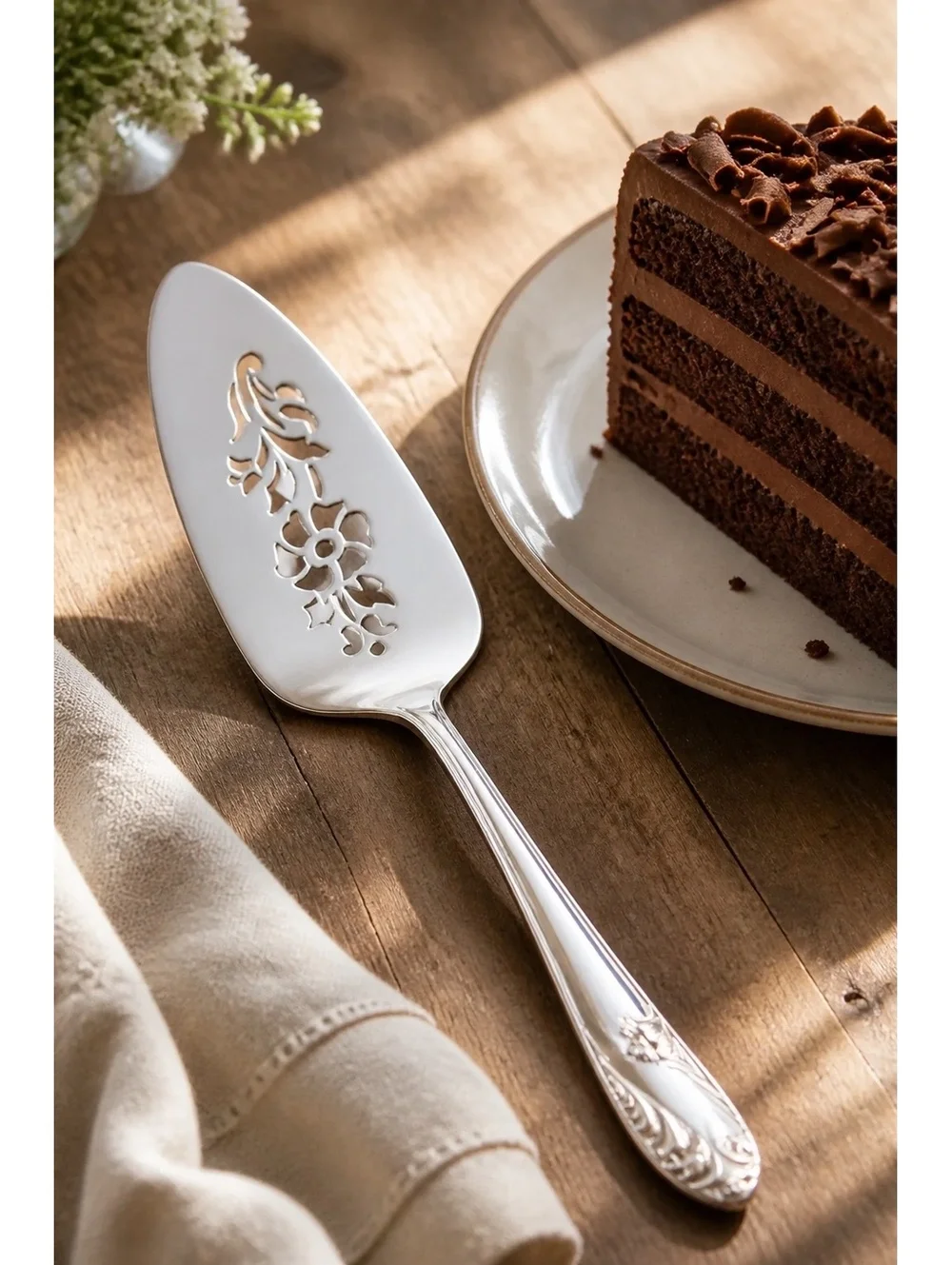 Holmes & Edwards Deep Silver Floral Pierced Pie Cake Server 10.5”